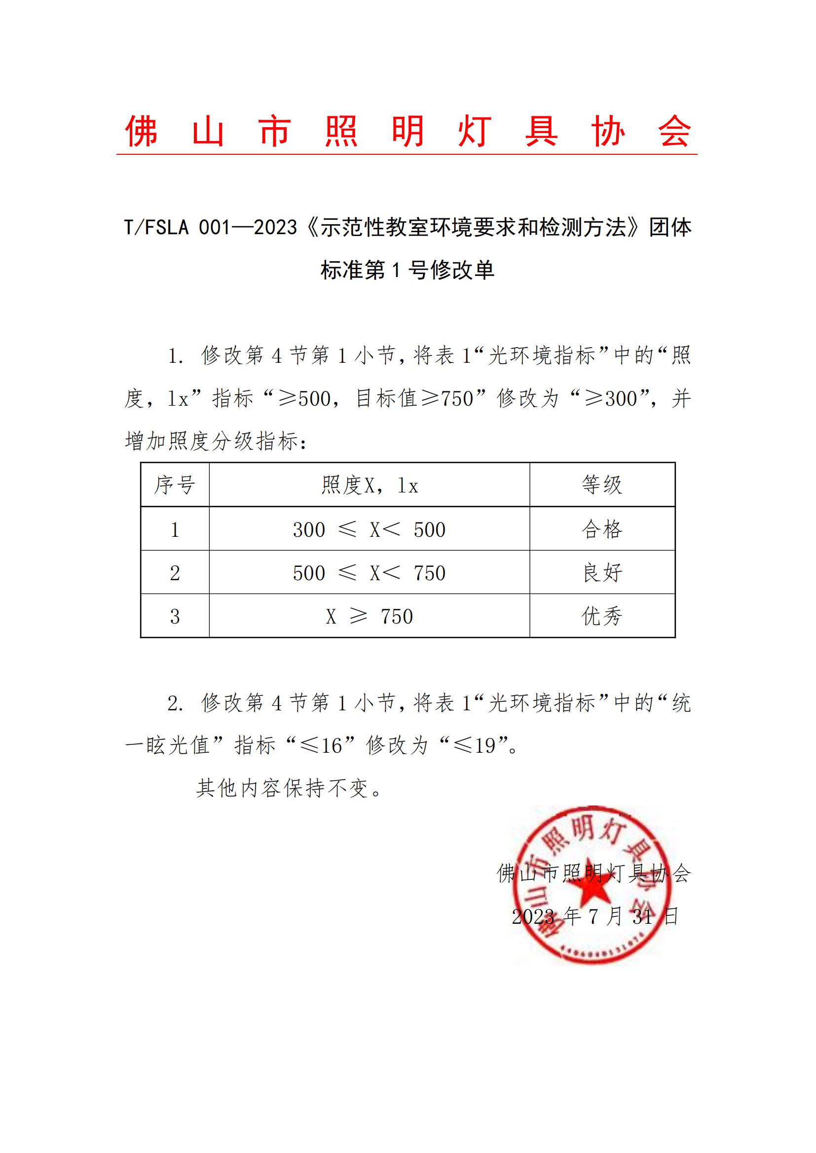 T／FSLA 001—2023《示范性教室环境要求和检测方法》团体标准第1号修改单(1)_00.jpg